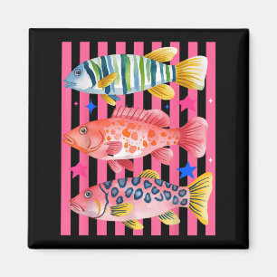 Preppy Fish Female Fishing Colourful Maximalist Magnet