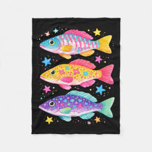 Preppy Fish Girls Fishing Summer Beach Fishing Fleece Blanket