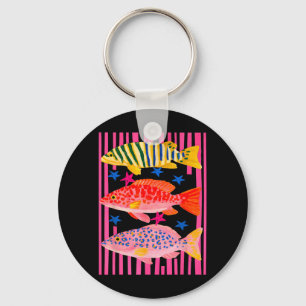Preppy Fish Retro Summertime Travel Beach Vacation Key Ring