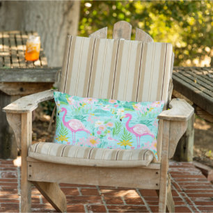Preppy Flamingo Pool and Patio Lumbar Cushion