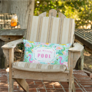 Preppy Flamingo   Pool and Patio Lumbar Cushion