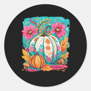 Preppy Floral Fall Pumpkin Autumn Thanksgiving Coz Classic Round Sticker