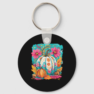 Preppy Floral Fall Pumpkin Autumn Thanksgiving Coz Key Ring