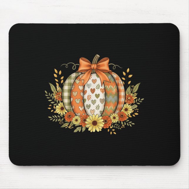 Preppy Floral Fall Pumpkin Lace Coquette Bow Hallo Mouse Pad (Front)