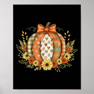 Preppy Floral Fall Pumpkin Lace Coquette Bow Hallo Poster