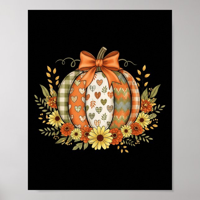 Preppy Floral Fall Pumpkin Lace Coquette Bow Hallo Poster (Front)
