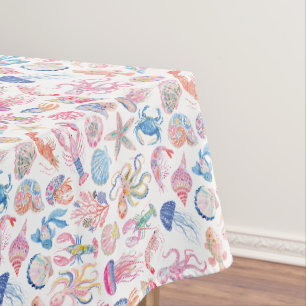 Preppy Floral Ocean Sealife Tablecloth