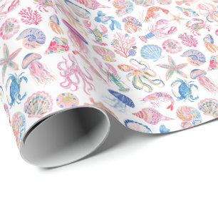 Preppy Floral Ocean Sealife Wrapping Paper