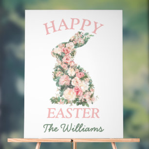 Preppy Floral Pastel Pink Easter Bunny Custom Home Acrylic Sign