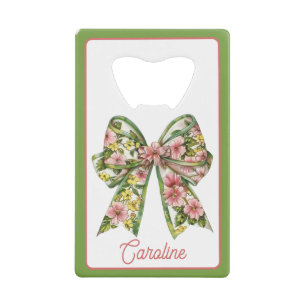 Preppy Floral Pink and Green Bow Personalized