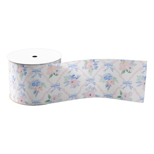 Preppy floral ribbonerie watercolor flowers bows grosgrain ribbon (Spool)