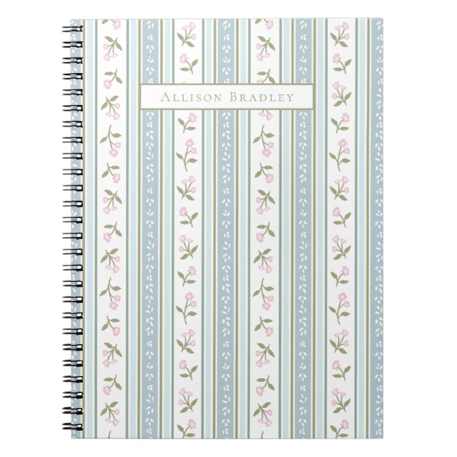 Preppy Floral Stripe Personalised Notebook (Front)