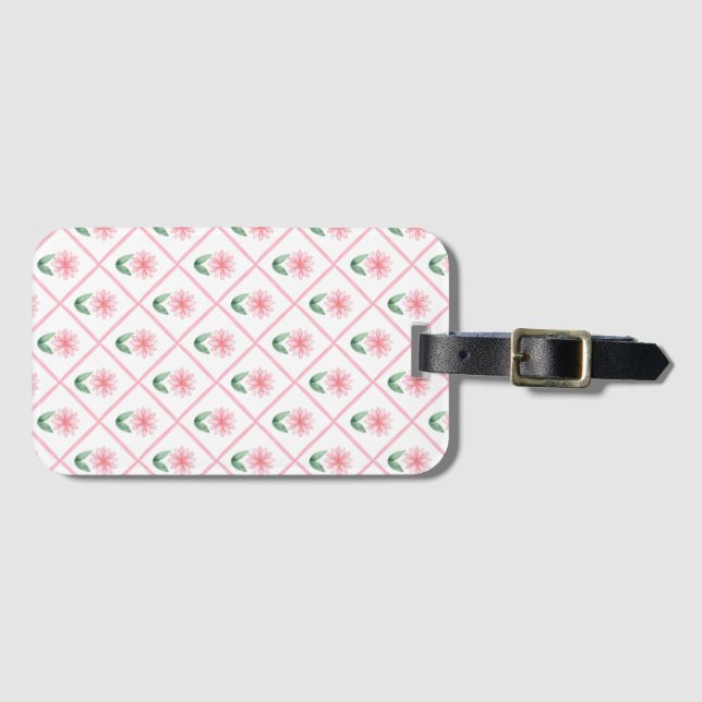 Preppy floral trellis grandmillenial luggage tag (Front Horizontal)