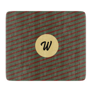Preppy Forest Green & Burgundy Stripes Monogram Cutting Board