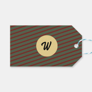 Preppy Forest Green & Burgundy Stripes Monogram Gift Tags