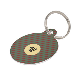 Preppy Forest Green & Burgundy Stripes Monogram Pet Tag