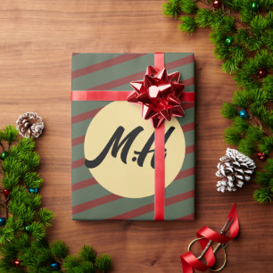 Preppy Forest Green & Burgundy Stripes Monogram Wrapping Paper
