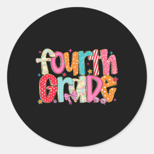 Preppy Fourth Grade Back To School 4th Grade Teach Classic Round Sticker
