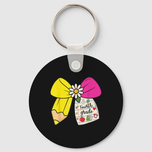 Preppy Fourth Grade Back To School 4th Grade Teach Key Ring (Front)