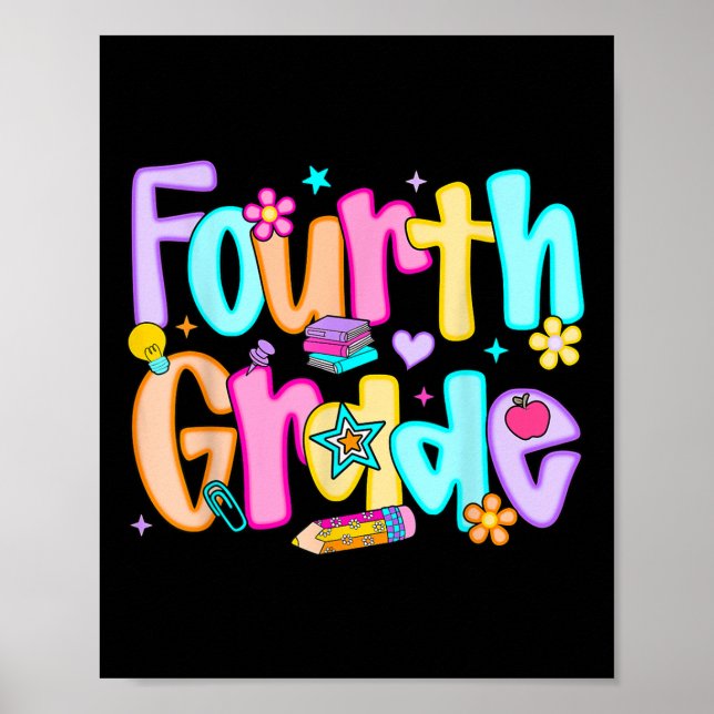 Preppy Fourth Grade Back To School 4th Grade Teach Poster (Front)