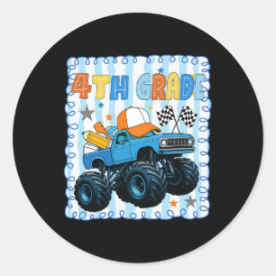 Preppy Fourth Grade Back To School Funny Truck For Classic Round Sticker