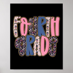 Preppy Fourth Grade Back To School Teachers Studen Poster
