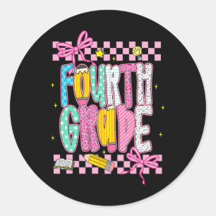 Preppy Fourth Grade Ck To School 4th Grade Teacher Classic Round Sticker