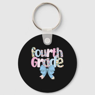 Preppy Fourth Grade Teacher Blue Floral Coquette P Key Ring