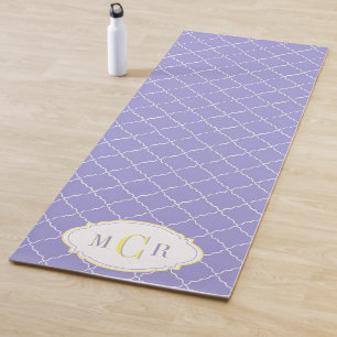 Preppy French Blue White Yellow White Trellis Yoga Mat