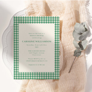 Preppy Garden Green Gingham Plaid Bridal Shower Invitation