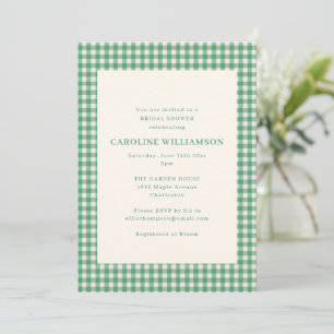 Preppy Garden Green Gingham Plaid Bridal Shower Invitation