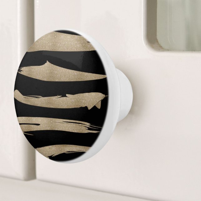 preppy geometric pattern black and gold stripes ceramic knob (preppy geometric pattern black and gold stripes ceramic knob)