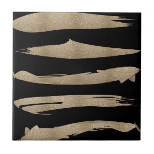 preppy geometric pattern black and gold stripes ceramic tile