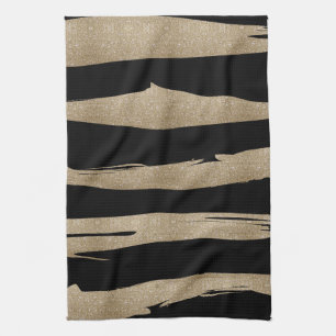 preppy geometric pattern black and gold stripes tea towel