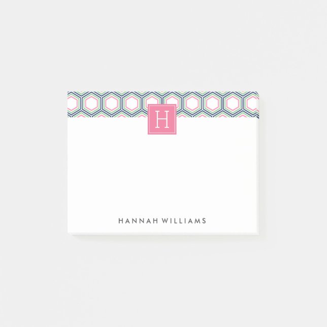 Preppy Geometric Pattern Monogram Post-it Notes (Front)