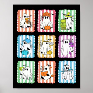 Preppy Ghost Reading Books Teacher Halloween Libra Poster
