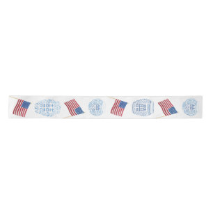 Preppy Ginger Jars & American Flags Red White Blue Satin Ribbon