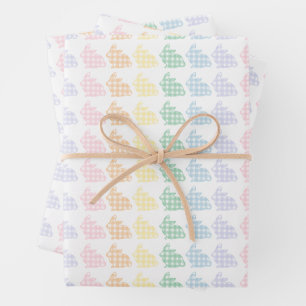 Preppy Gingham Easter Bunnies Pastel Wrapping Paper Sheet