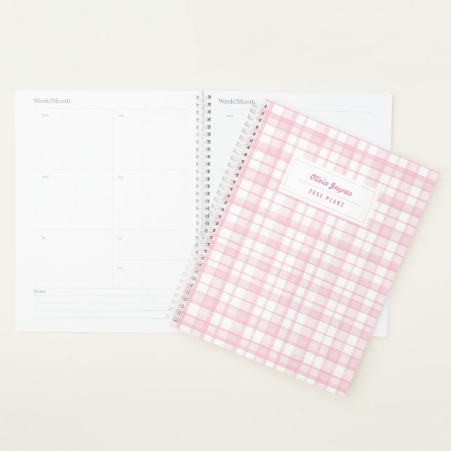 Preppy Gingham Gift for Her Personalised 2027 Pink Planner (Display)