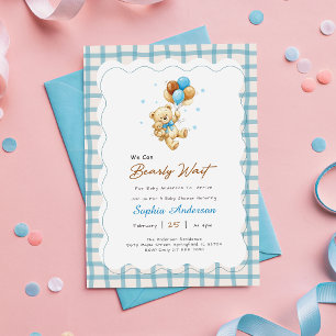 Preppy Gingham Teddy Bear Baby Shower Invitation