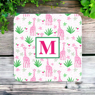 Preppy Giraffes Cosmopolitans Monogram  Coaster