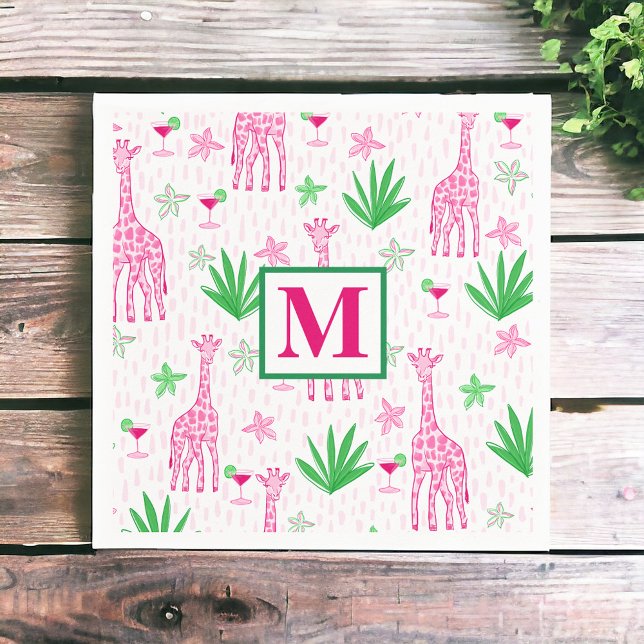 Preppy Giraffes Cosmopolitans Monogram  Napkin (Creator Uploaded)