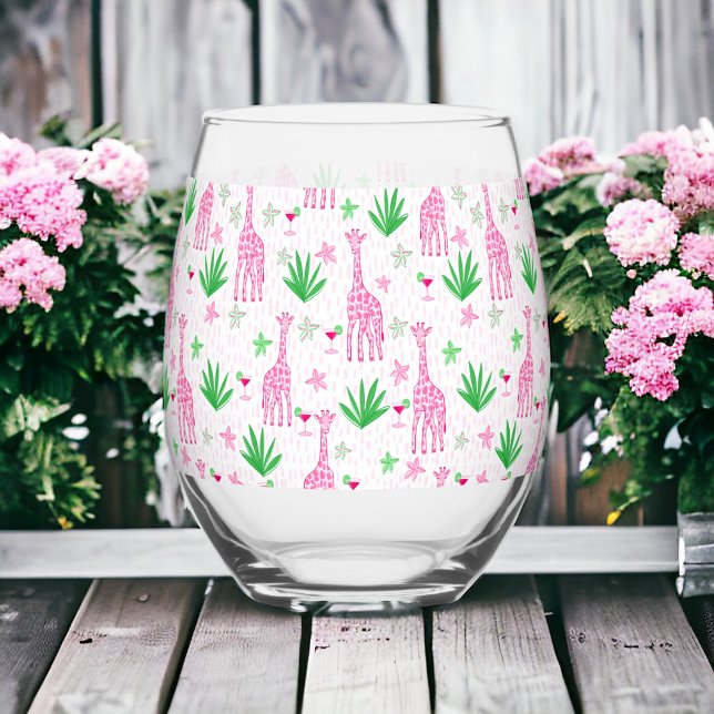 Preppy Giraffes Cosmopolitans  Stemless Wine Glass (Creator Uploaded)