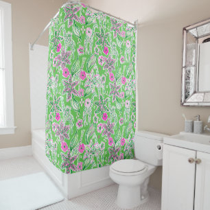 Preppy Giraffes Lily Pink Green Shower Curtain