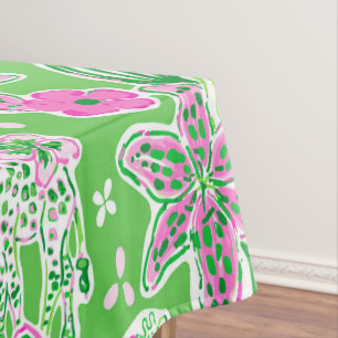 Preppy Giraffes Lily Pink Green  Tablecloth