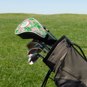 Preppy Giraffes Pink Green Monogram Golf Head Cover