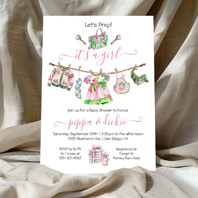 Preppy Girl clothesline Baby Shower Invitation (Creator Uploaded)