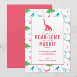 Preppy Girl Dinosaur Birthday Party Invitation