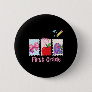 Preppy Girly Back To School Hello First Grade Teac 6 Cm Round Badge