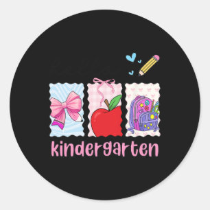 Preppy Girly Back To School Hello Kindergarten Tea Classic Round Sticker